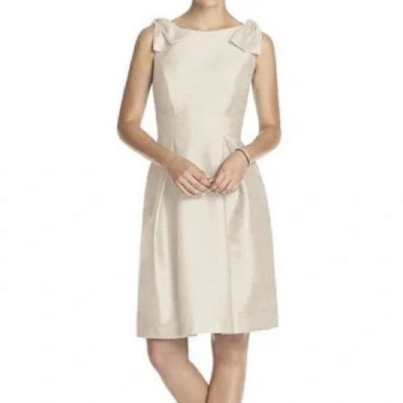Alfred Sung short bridesmaid dress with bows Champagne NWT 14